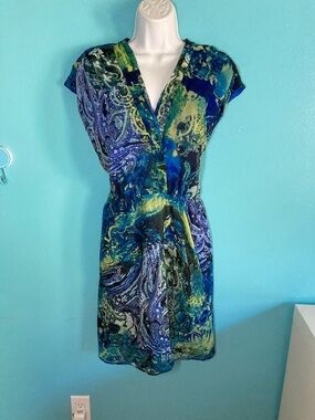 MG Collection Womens Size 16 Vintage Look Dress Blue Floral V-Neck Pullover